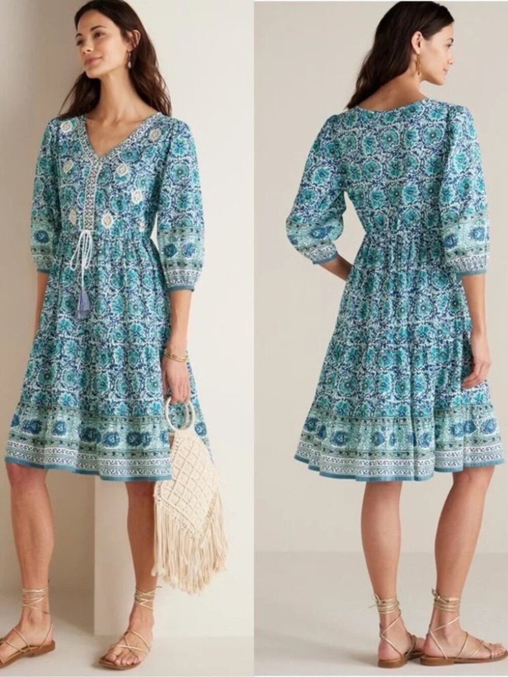 NWOT SOFT SURROUNDINGS Nerissa LARGE/14-16 Dress, Embroidered, cotton